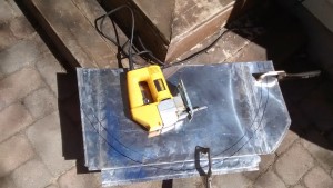 Pattern marked out and ready to cut the stainless sheet for the inner back of the oven