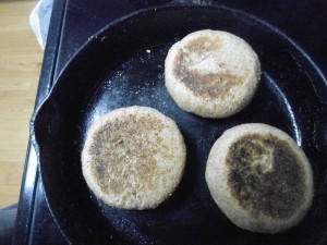 Whole wheat English Muffins in the frypan