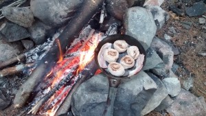 Cinnamon buns cooked over the campfire