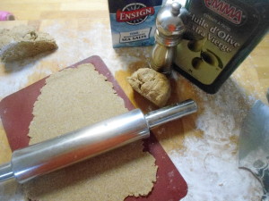 Rolling whole wheat crackers directly on silicon baking sheet
