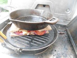 Toasting the panini on the BBQ side burner