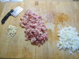 Chicken and onions cut up