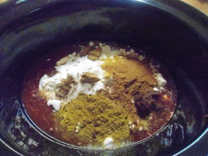 Butter chicken ingredients in the slow cooker