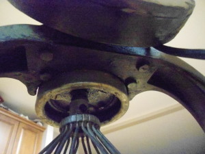 View from underside of c210 Hobart Stand Mixer base - bolt holding head to base