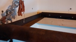 Frame construction for the Tire Rack 2" steel pipes separated by a piece of 2" angle iron