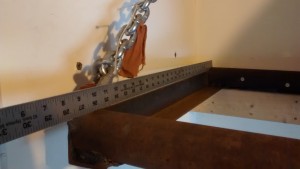 The frame is built of 2 2" steel pipes welded to a piece of 2" angle iron 