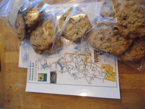 Fresh Oatmeal Barley Raisin cookies packed for a day of skiing