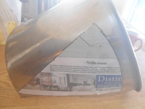 One piece of the segments of the conical taped to the 5 gallon pot